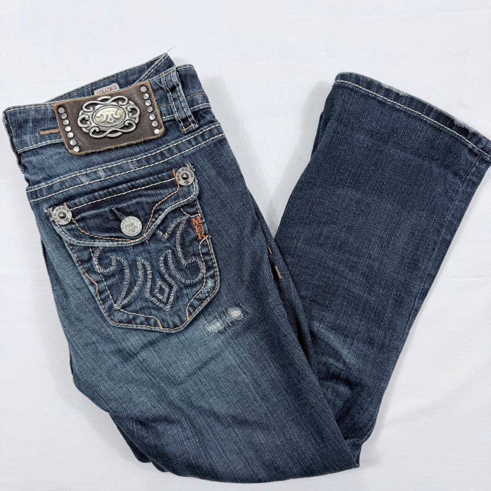 MEK Denim‎ Veracruz Capri Jeans Womens Size 26 Blue Distressed Patchwork Boho